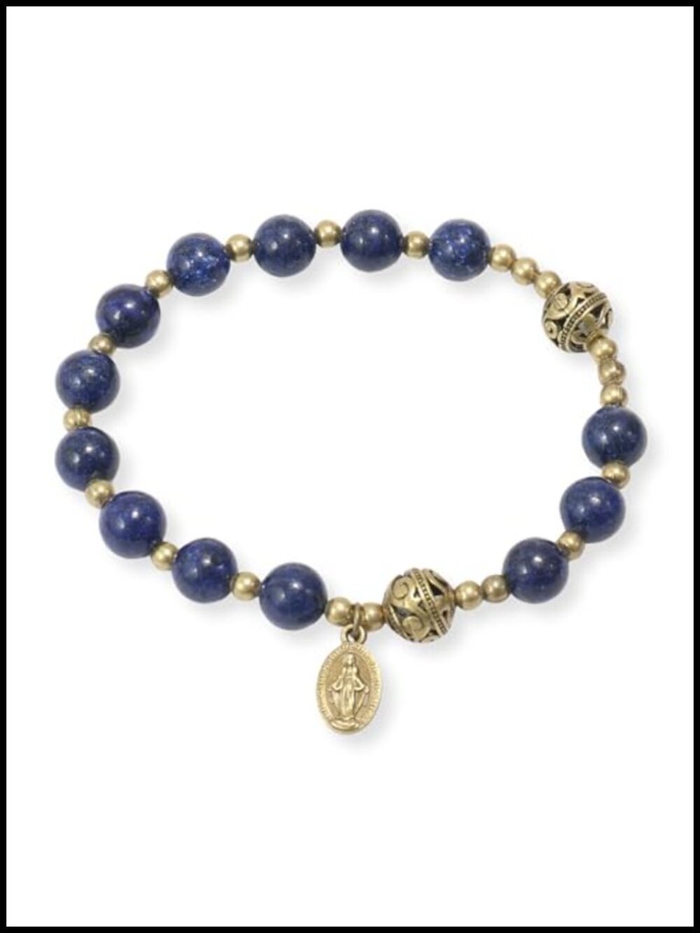 Stone Beads Rosary Bracelet with Metal Separators and Catholic Medal - Durable